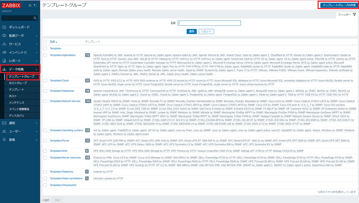 テンプレートグループ作成画面1